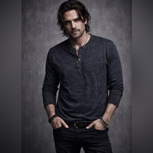 John Varvatos Star USA Henley Dark Heathered Gray SZ XL Long Sleeve Pullover EUC